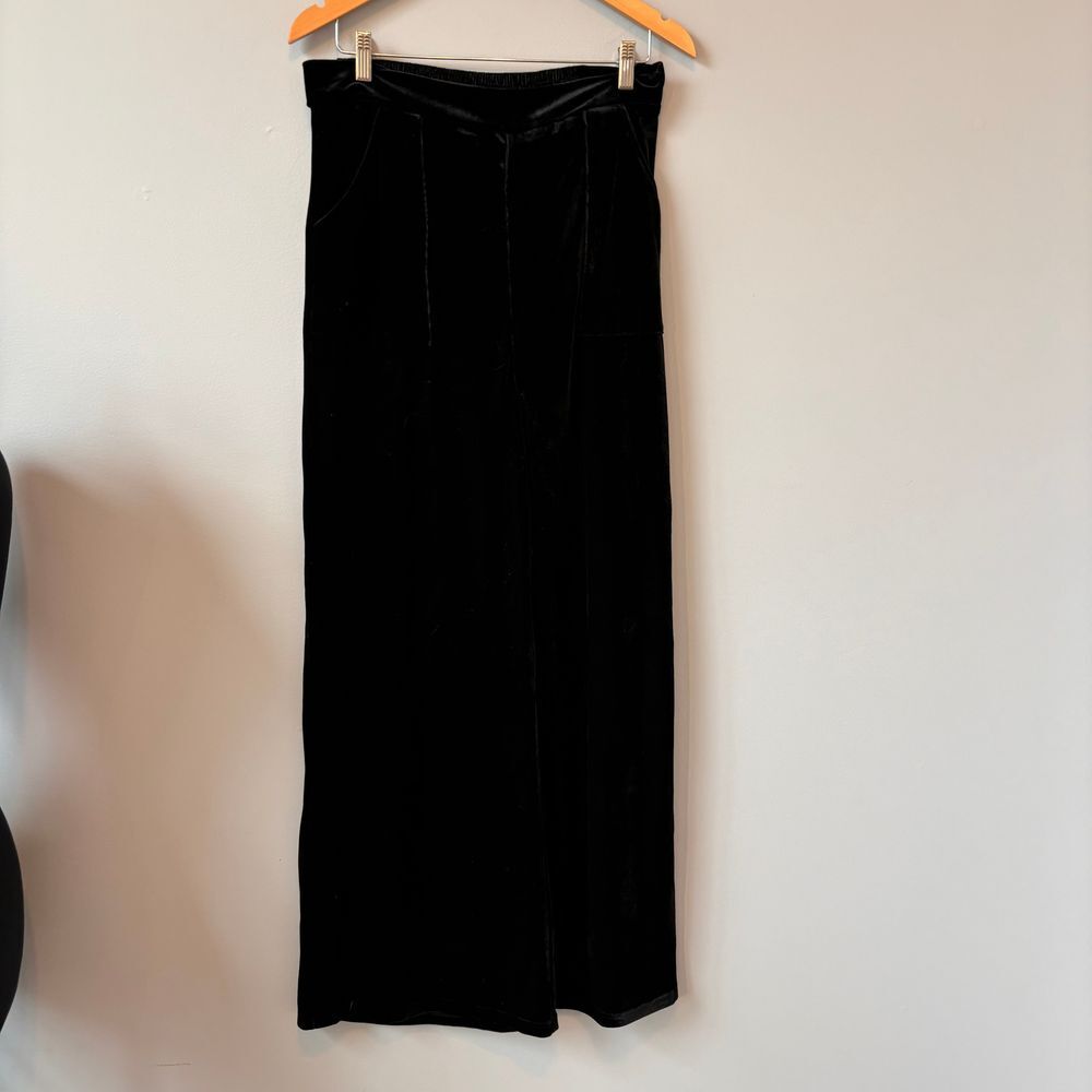 Collectif London Black Velvet Wide Leg Palazzo Pants Elastic Waist XL
